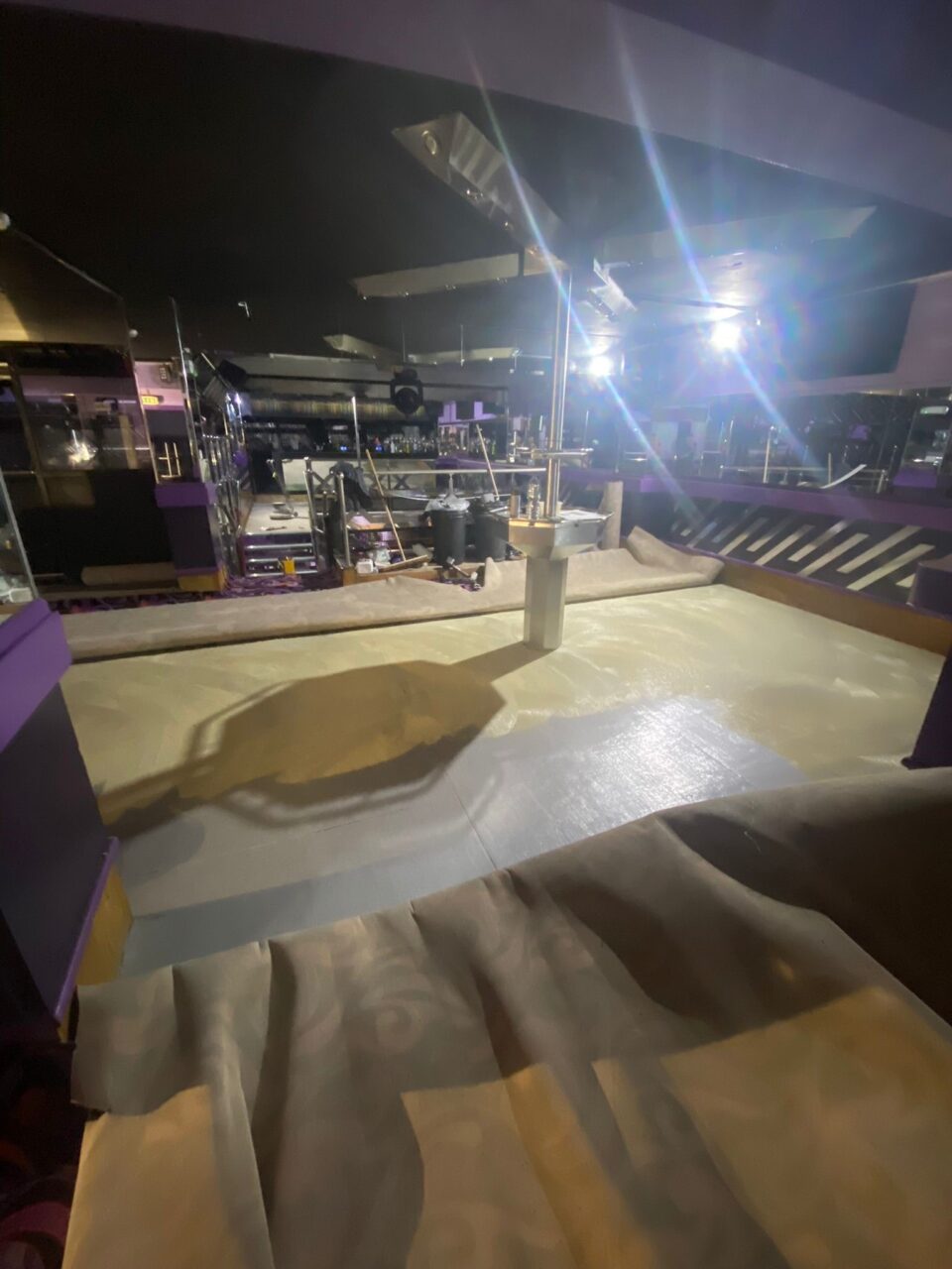 Acapulco Nightclub Halifax flooring midway through being replaced with carpets designed by Wilton Carpets